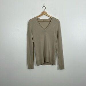 Burberry London Cashmere Womens S Long Sleeve Patch Elbow Beige Pullover Sweater